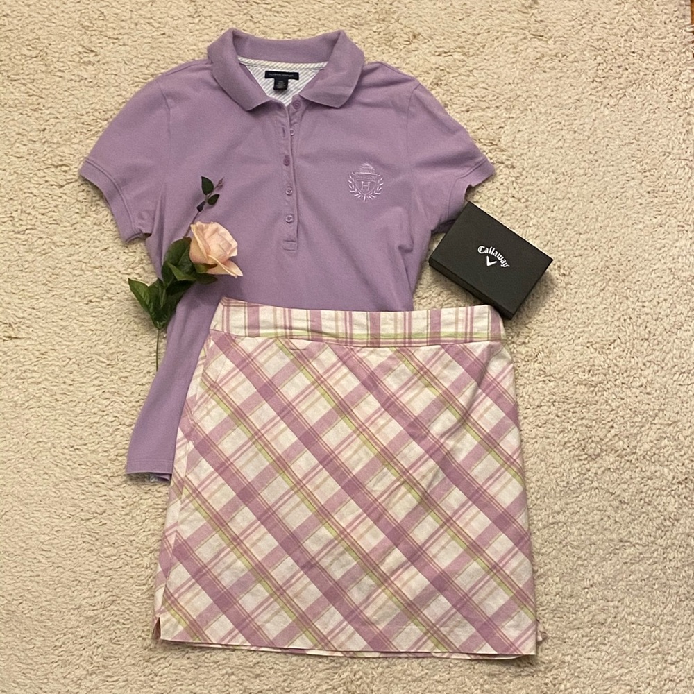 Golf skirt and shirt outfit in lavender Tommy Hilfiger and Izod